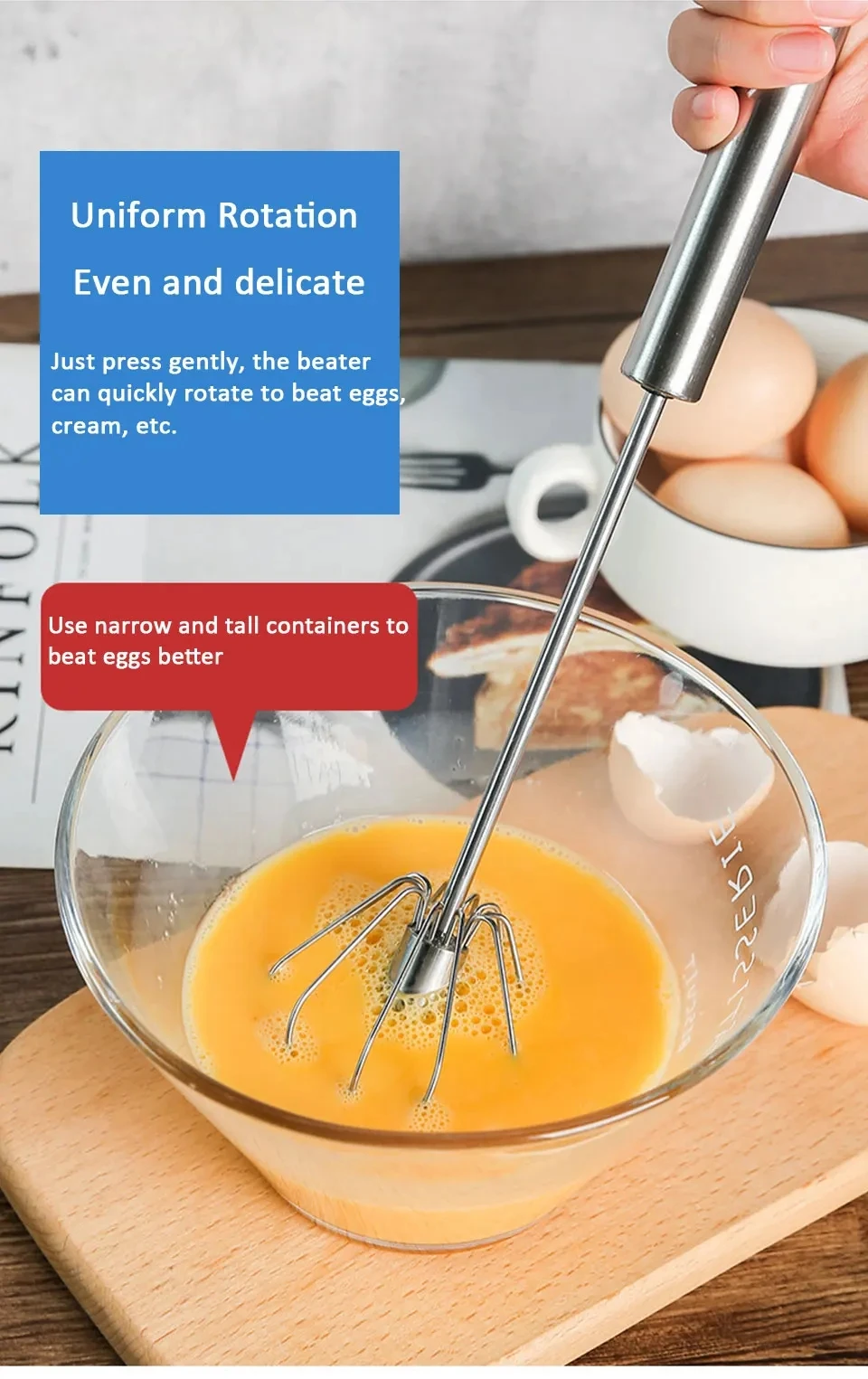 Semi-Automatic Egg Beater 304 Stainless Steel Egg Whisk Manual Hand Mixer Self Turning Stirrer Kitchen Tools
Semi-Automatic Egg Beater 304 Stainless Steel Egg Whisk Manual Hand Mixer Self Turning Stirrer Kitchen Tools