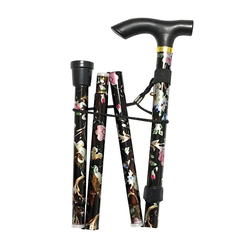 

Lightweight Foldable Walking Sticks For Elderly Old Man telescopic 92cm Adjustable Folding Floral Metal Cane Trekking Hiking
