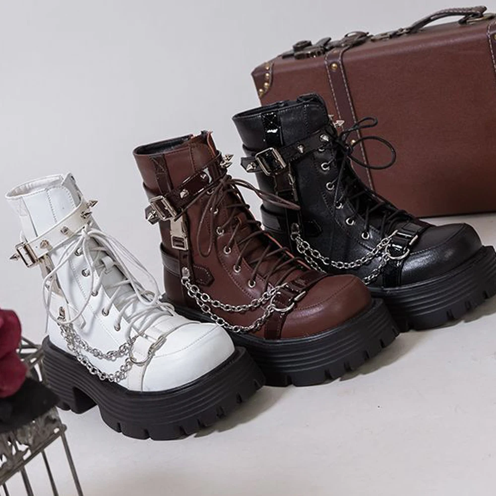 Thick Sole 2023 Ladies Ankle Motorcycle Boots Lace Up Metal Chain Autumn Women Cowboy Boots Round Toe Genuine Leather Shoes 40
Thick Sole 2023 Ladies Ankle Motorcycle Boots Lace Up Metal Chain Autumn Women Cowboy Boots Round Toe Genuine Leather Shoes 40