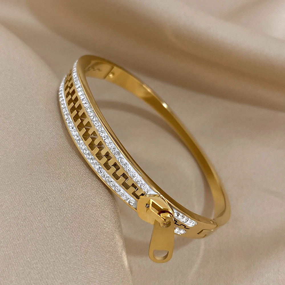 ALLYES Creative Shiny Rhinestones Zipper Stainless Steel Bracelet Statement 18K Gold Plated Bracelets & Bangles Fashion Jewelry ALLYES Creative Shiny Rhinestones Zipper Stainless Steel Bracelet Statement 18K Gold Plated Bracelets & Bangles Fashion Jewelry