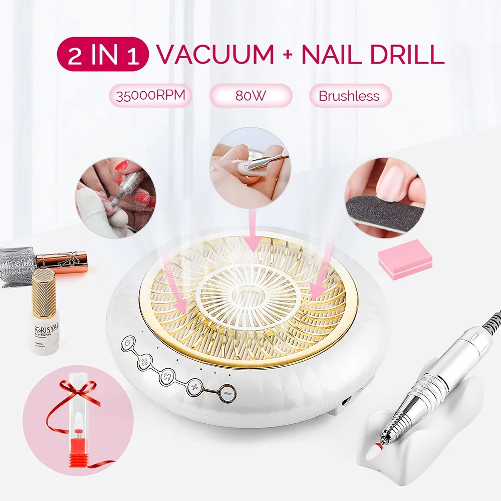 Collecteur de poussière d'ongles sans balais à faible bruit, aspiration injuste 80W, perceuse 35000 tr/min, pièce à main de manucure, aspirateur à ongles avec 2 filtres Collecteur de poussière d'ongles sans balais à faible bruit, aspiration injuste 80W, perceuse 35000 tr/min, pièce à main de manucure, aspirateur à ongles avec 2 filtres