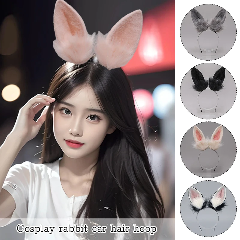 

Lolita Headbands Furry Rabbit Ears Headwear Plush Bunny Ear Hair Hoop Animal Ears Headband Hairpin JK KC Lolita Cosplay Props