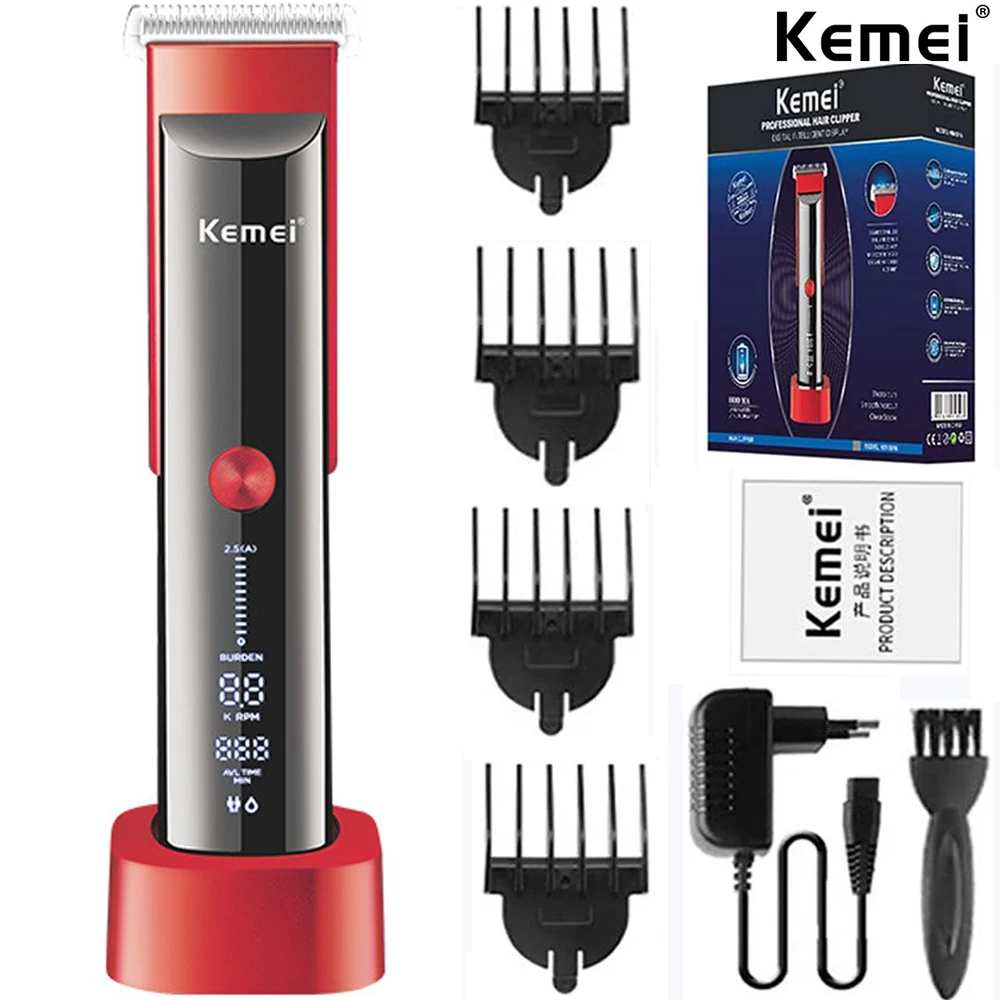 

Kemei Professional Hair Trimmer Machine LED Electric Hair Clipper With Charging Base Rechargeable Hair Cut Clipper KM-5016