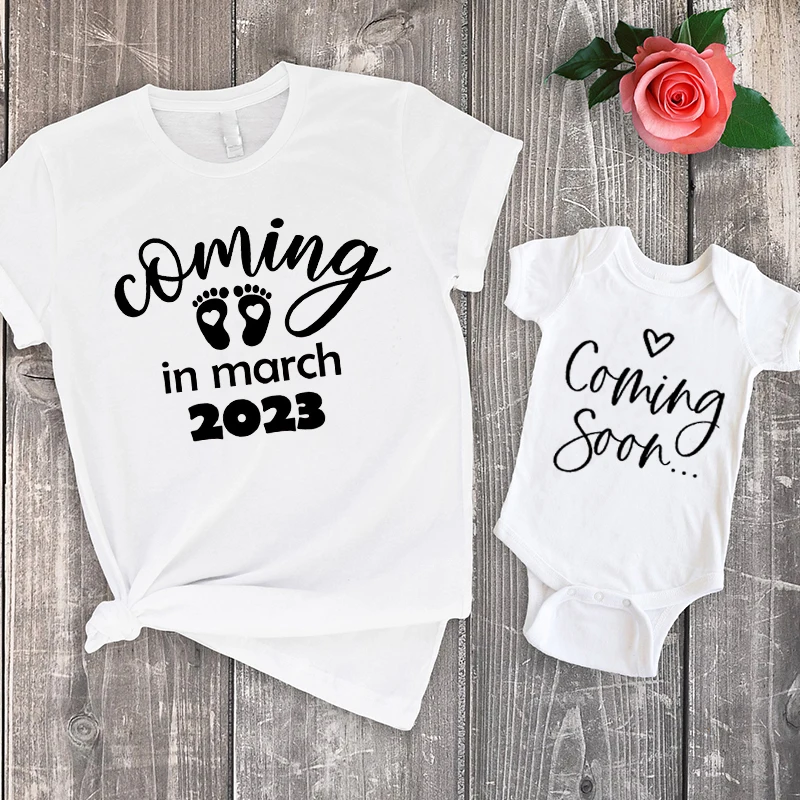 

Coming In March 2023 Shirt Pregnancy Shirt Family Matching Outfits Pregnancy Announcement Shirt Funny Mother Kids T-Shirts