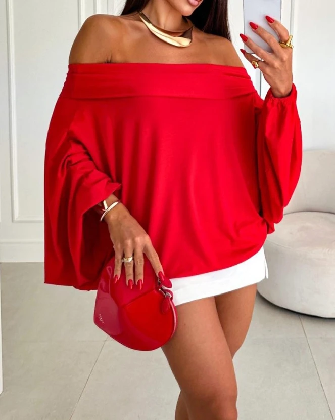 

Women's Clothes Casual Off Shoulder Batwing Sleeve Top Temperament Commuting Female Plain Fashion Loose Dresses