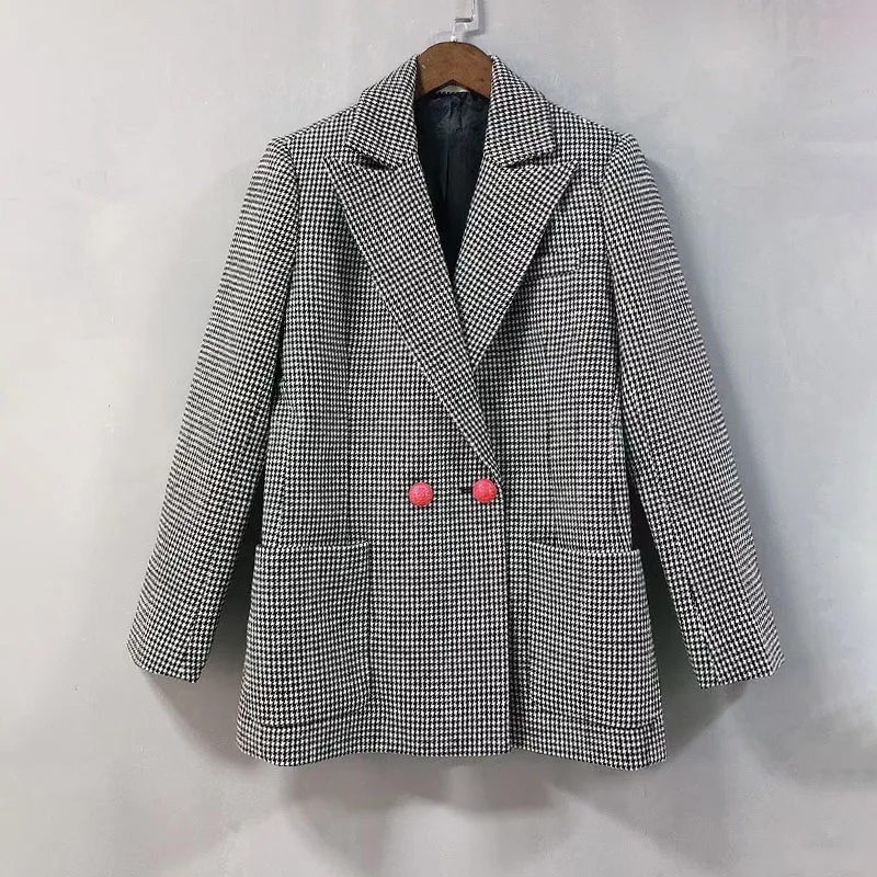 

Zadig Houndstooth Blazer Suit Women Casual Wool Elegant Gray Jackets Female Formal Occasion Fashion Chic Buttons Lapel Blazers