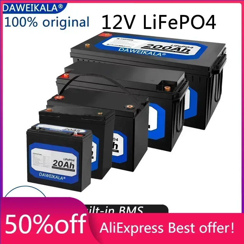 

New 12V 20Ah 50Ah 100Ah 150Ah 200Ah LiFePo4 Battery Pack Lithium Iron Phosphate Batteries Built-in BMS For Solar Boat No Tax