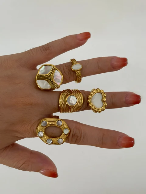 Peri'sbox-Bagues ovales en nacre blanche pour femme, plaqué or, bijoux de tempérament élégants, cadeaux de fête, carillon étanche 2