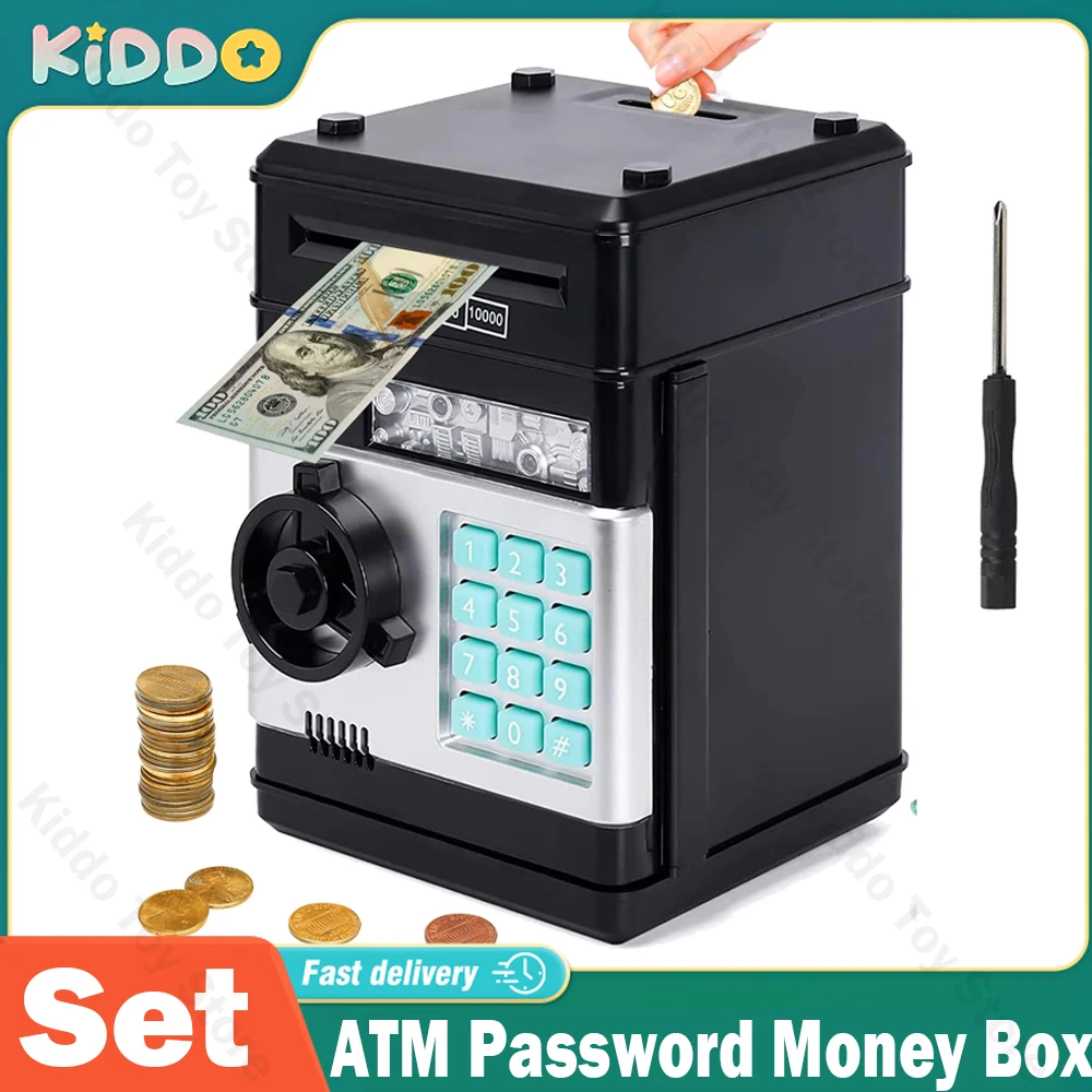 

Piggy Bank ATM Mini Password Money Box Electronic Safety Chewing Cash Coins Saving Box Automatic Deposit Banknote Kids Gifts