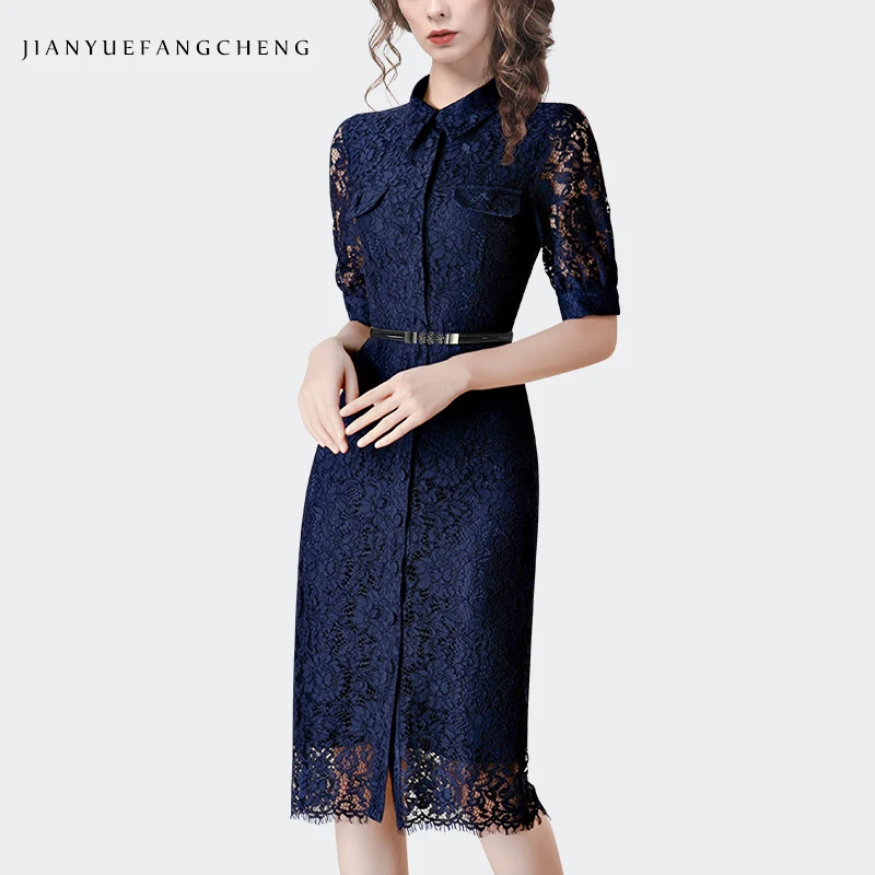 Fashion Hollow Out Blue Lace Dress Women Summer New Mid-Length Short Sleeve Turn-down Collar Straight Cardigan Shirt Dresses
Fashion Hollow Out Blue Lace Dress Women Summer New Mid-Length Short Sleeve Turn-down Collar Straight Cardigan Shirt Dresses