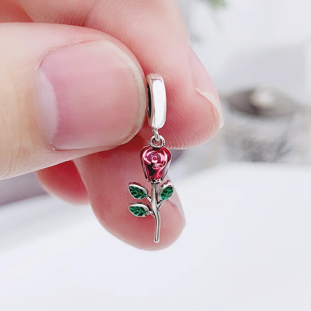 

Fit Original Pan Charm Bracelet 925 Sterling Silver Rose Flower Bead For Making Women Valentine‘s Day Girlfriend Berloque
