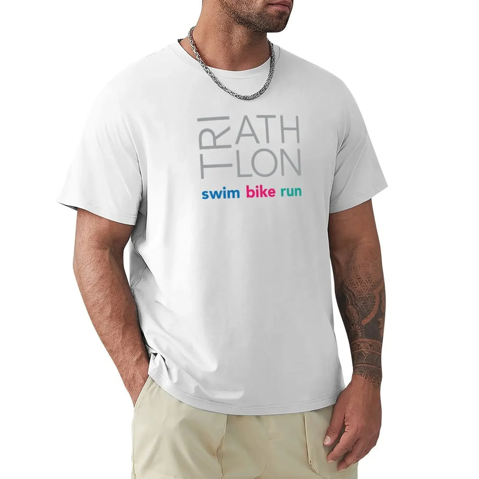

Triathlon 5 swim bike run colour T-shirt oversizeds oversized vintage clothes mens workout shirts
