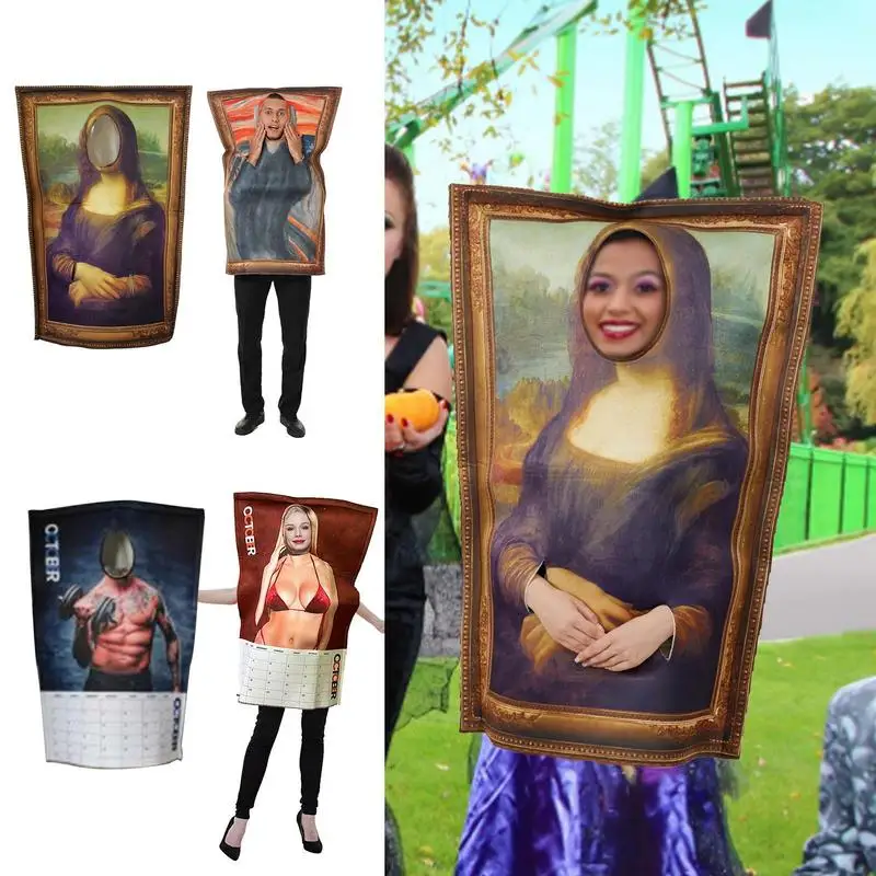 

Artist Halloween Costume Funny Mona Lisa Jumpsuit Cosplay Van Gogh Jumpsuit Prank Halloween Party Costumes Dresses For Men Women