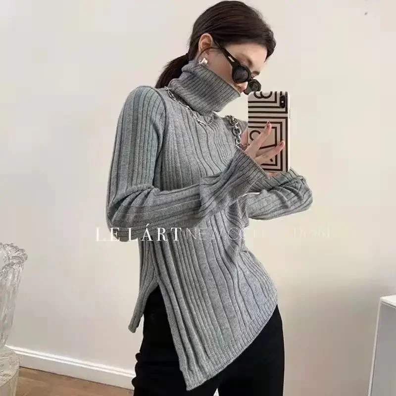 Korean Basic Top Fashion Slim Long Sleeve Women's Turtleneck Sweater Autumn Winter Side Slit Pullover Tops Knit Sweaters
Korean Basic Top Fashion Slim Long Sleeve Women's Turtleneck Sweater Autumn Winter Side Slit Pullover Tops Knit Sweaters