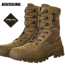 KIICEILING Leather Mens Military Boot Combat Mens High Tactical Army Boot Male Shoes Work Safety Shoes Motocycle Snow Boots