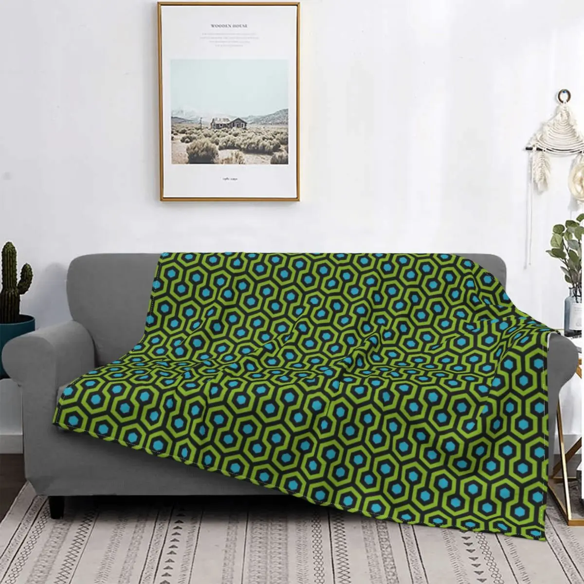 

Sofa Fleece Green Shining Overlook Hotel Carpet Throw Blanket Mid Century Modern Geometric Hexagons Blankets for Bed Office Sofa