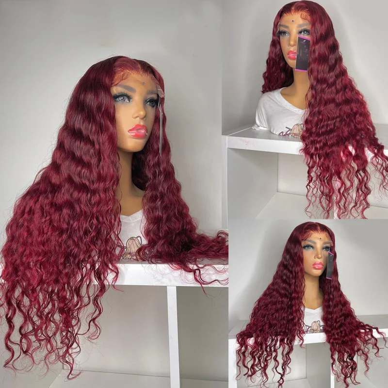 

180Density Burgundy Soft 26Long Kinky Curly 99j Lace Front Wig For Black Women BabyHair Glueless Preplucked Heat Resistant Daily