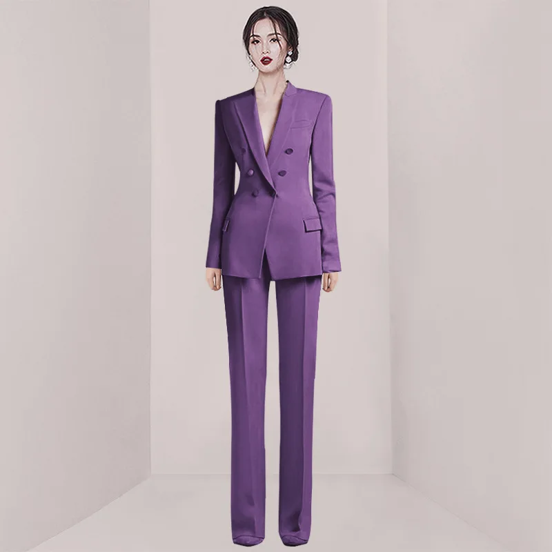 Purple Women Suits Set Elegant Blazer+Straight Pants Formal Double Breasted Business Office Lady Jacket Prom Dress In Stock
Purple Women Suits Set Elegant Blazer+Straight Pants Formal Double Breasted Business Office Lady Jacket Prom Dress In Stock