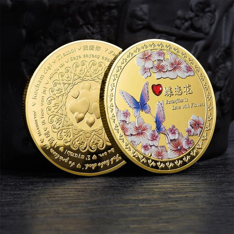 Butterfly Love Flower Commemorative Gold Coins with Diamond Colorful Printing Metal Medal Souvenir
Butterfly Love Flower Commemorative Gold Coins with Diamond Colorful Printing Metal Medal Souvenir