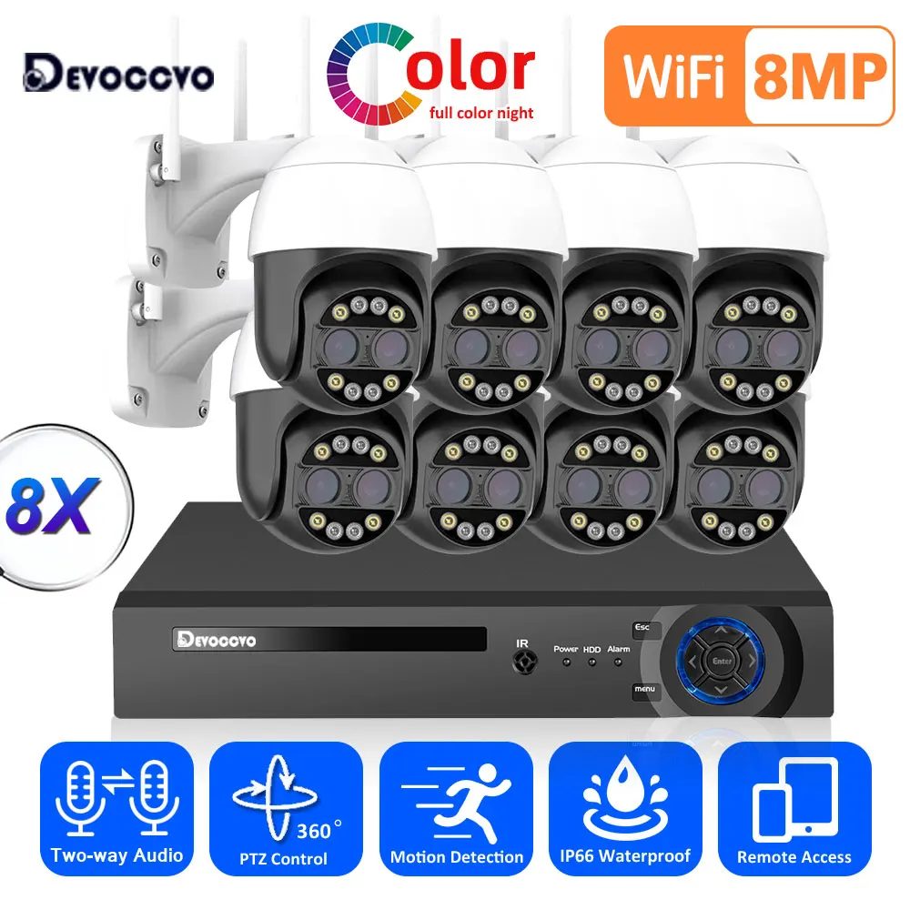 

8X Zoom 4K Wifi PTZ IP Camera with 10CH 8MP POE NVR System Auo Tracking 2 Way Audio CCTV Security Surveillance Camera Kit 8CH