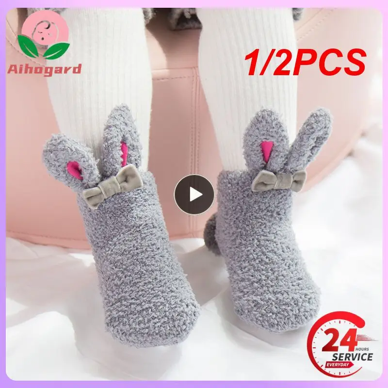 

1/2PCS Coral Fleece Baby Socks Newborn Soft Cute Rabbit Baby Socks Winter Style Size S( ,6M,9M)andM(12M,18M,24M)
