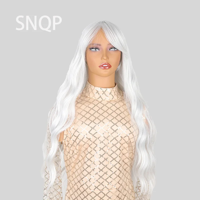 

SNQP 70cm Silver Centre Parted Long Curly Hair Natural Hot In New Stylish Hair Wig for Women Daily Cosplay Party Heat Resistant