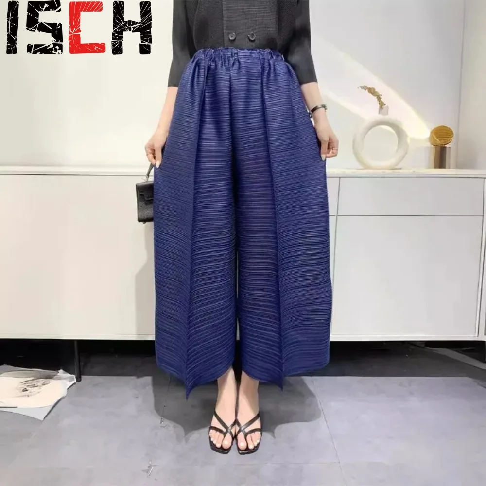 

Miyake Horizontal Pleated Women's Nine-minute Pants Loose Straight High-waisted Hundred Slim Fashion Women's 2024 Summer New