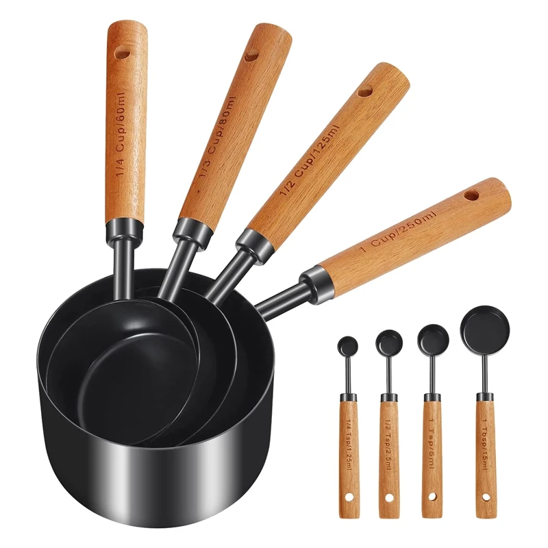 Measuring Cups And Spoons , Wood Handle With Metric And US Measurements, Dry & Liquid Measuring Cup 8Pcs Easy To Use
Measuring Cups And Spoons , Wood Handle With Metric And US Measurements, Dry & Liquid Measuring Cup 8Pcs Easy To Use
