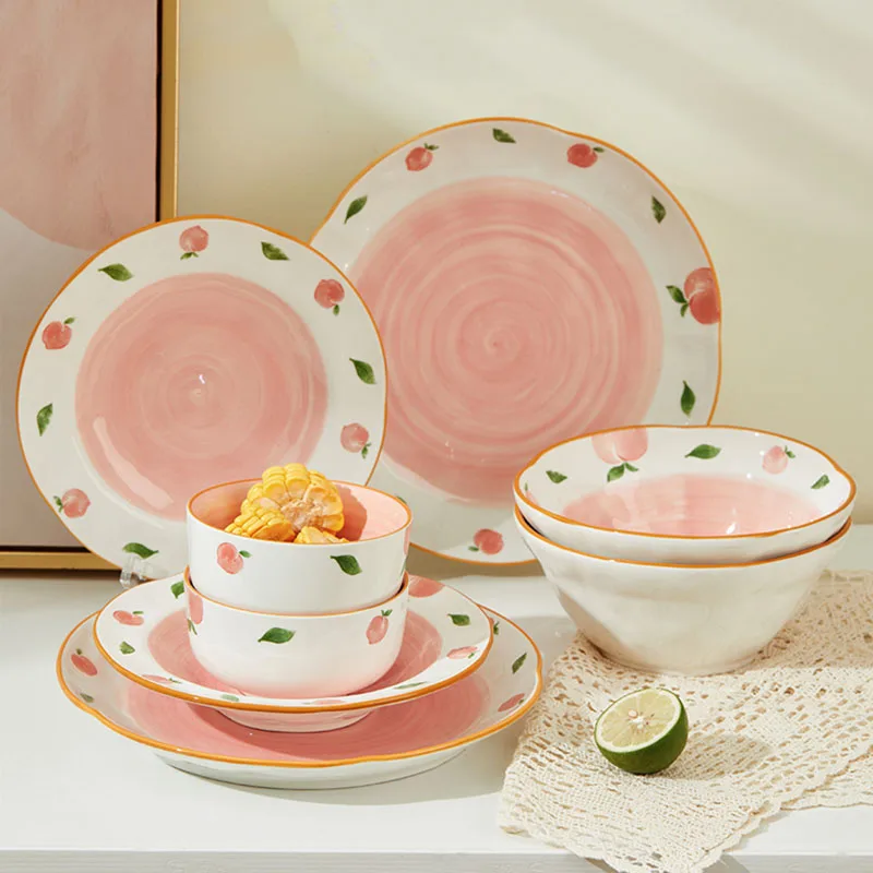 

Cute Full Tableware Plates Porcelain Wedding Camping Tableware Original Dishes Non-stick Vaisselle Cuisine Kitchen Items