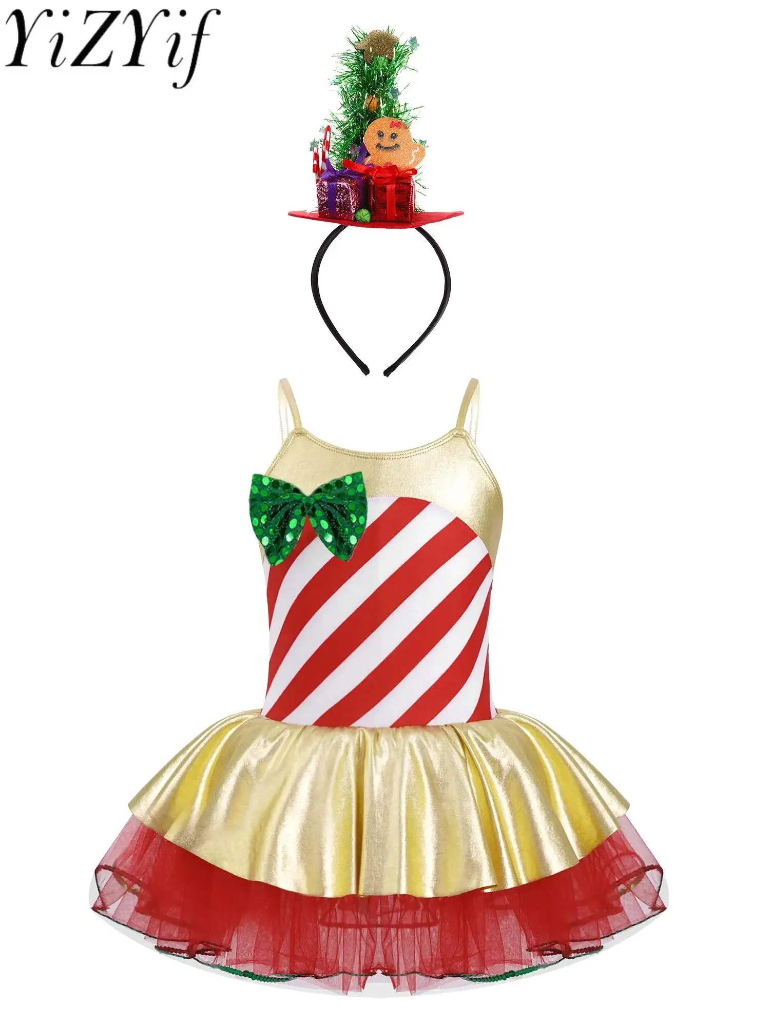 

Детское рождественское платье для девочек, эльф, карнавальный яркий костюм Санта-Клауса, сетчатый балетный купальник в полоску, платье-пачка, Одежда для танцев