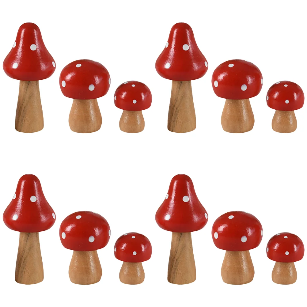 

12 Pcs Mushrooms Decor Simulated Wooden Mushroom Small Potted Moss Dining Table Mushrooms Decorative Shape