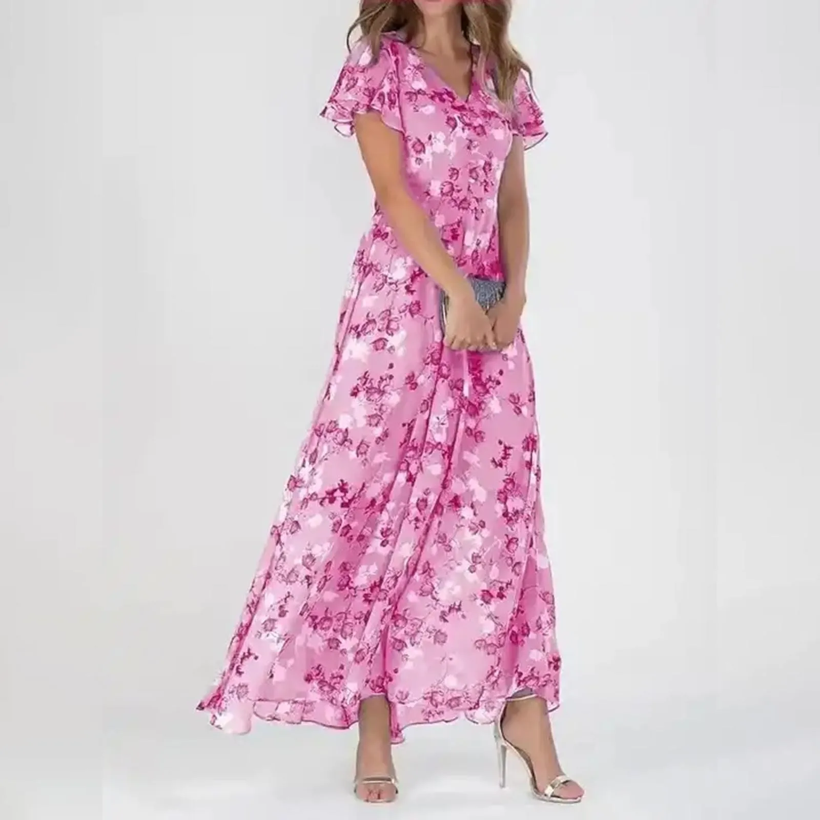 Women's Dresses Swing Long Dress Chiffon Floral Short Sleeve Ruffle V Neck Fashion Waist Flowy Dress Dresses Knee Length Dress
Women's Dresses Swing Long Dress Chiffon Floral Short Sleeve Ruffle V Neck Fashion Waist Flowy Dress Dresses Knee Length Dress