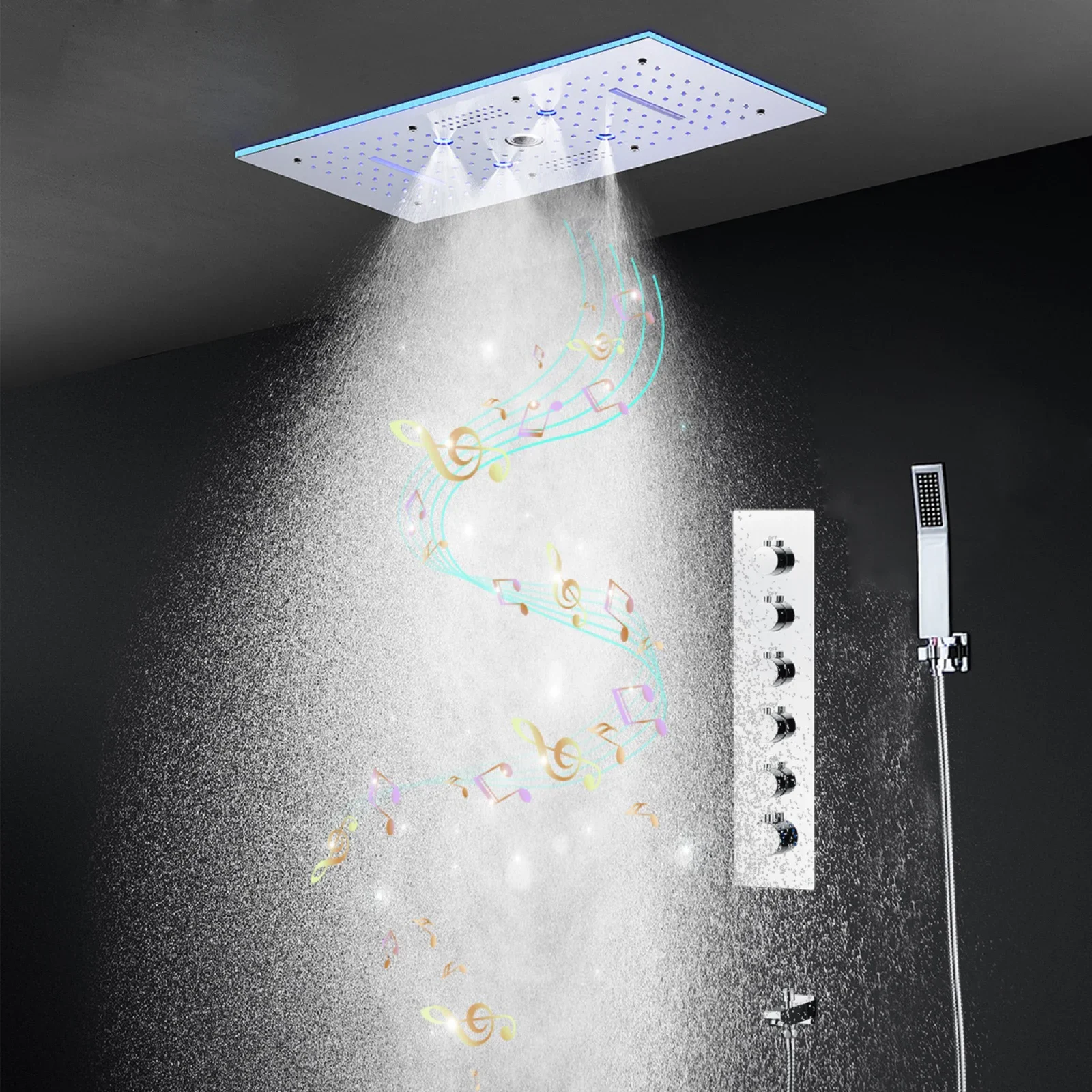 12''x24'' Ceiling Recessed Bathroom LED Shower Faucets Thermostatic 5 Ways Mixing Valve Music Rain Mist Waterfall Column
12''x24'' Ceiling Recessed Bathroom LED Shower Faucets Thermostatic 5 Ways Mixing Valve Music Rain Mist Waterfall Column