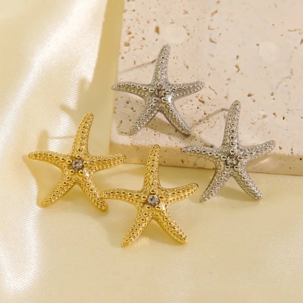 

1Pair Stainless Steel Fashion Sea Star Ocean Five Pointed Star Earrings Gold/Steel Color Earrings Jewelry Making