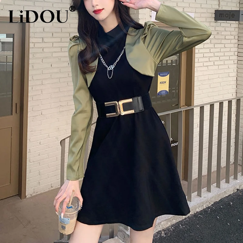 Spring Autumn Round Neck Fake Two Pieces Elegant Fashion Belt Dress Ladies Long Sleeve Chain A-line Vestidos Women Robe Femme
Spring Autumn Round Neck Fake Two Pieces Elegant Fashion Belt Dress Ladies Long Sleeve Chain A-line Vestidos Women Robe Femme