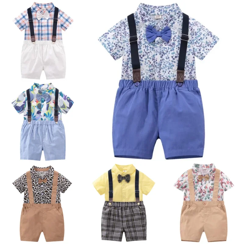 

Cotton Baby Boy Outfit Newborn British Style Bow Tie Shirt Baby Boy Clothes Set Infant Overalls 0-24M