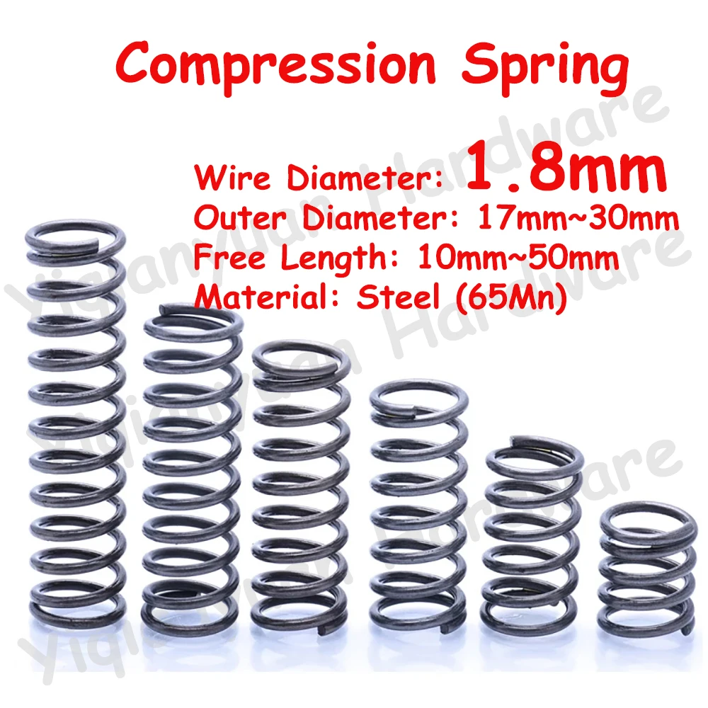 

10Pcs Wire Diameter φ1.8mm 65Mn OD17mm~30mm Cylidrical Coil Compression Spring Rotor Return Compressed Spring Release Pressure