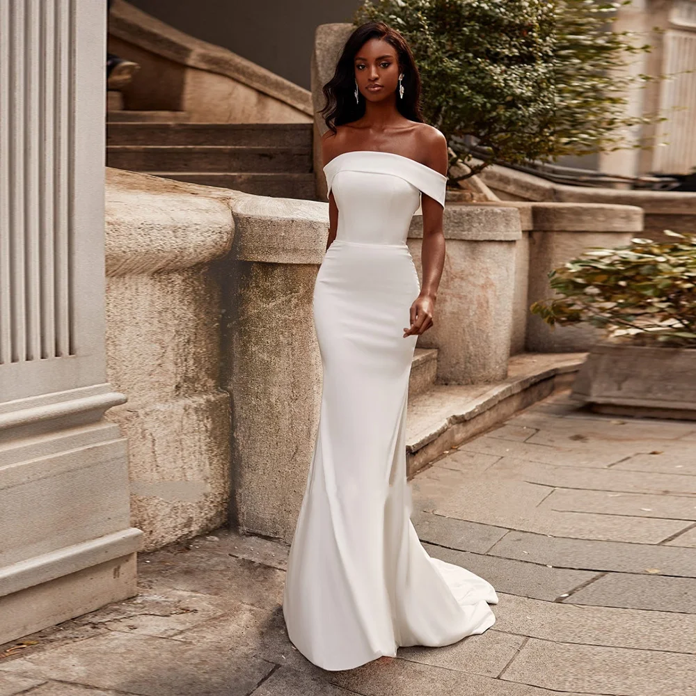 Simple Satin Mermaid Wedding Dress 2022 Stylish Boat Neck Off The Shoulder Zipper Back Court Train Bridal Gowns Custom Made
Simple Satin Mermaid Wedding Dress 2022 Stylish Boat Neck Off The Shoulder Zipper Back Court Train Bridal Gowns Custom Made