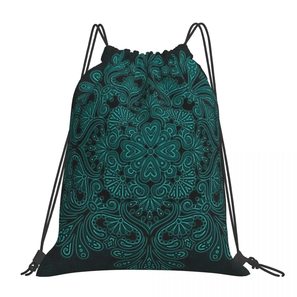 

Aqua Blue Lagoon - Floral Glow Mandala Backpacks Fashion Portable Drawstring Bags Sundries Bag BookBag For Travel Students