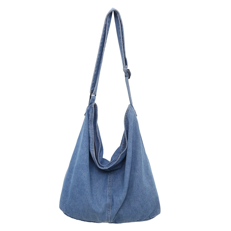 

Denim Shoulder Bags For Women Large Capacity Canvas Packages Simple Blue Cloth Crossbody Bags Cotton Unisex Korea Casual Totes