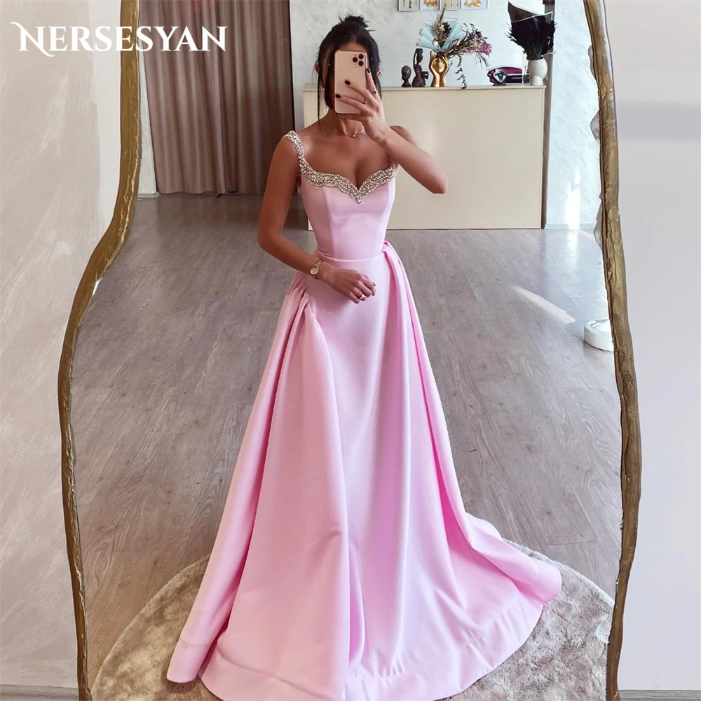 

Nersesyan Pink Glitter Formal Evening Dresses Beading A-Line Solid Sparkly Prom Dress robe de soirée femme Celebrity Party Gowns