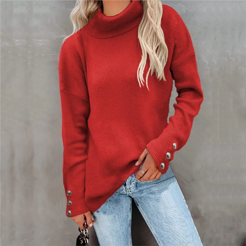 Autumn /Winter New Stripe High Neck Cuff Button Knit Solid Casual Loose Sweater Women's Elegant Pullover Red Y2 Tops 2023
Autumn /Winter New Stripe High Neck Cuff Button Knit Solid Casual Loose Sweater Women's Elegant Pullover Red Y2 Tops 2023