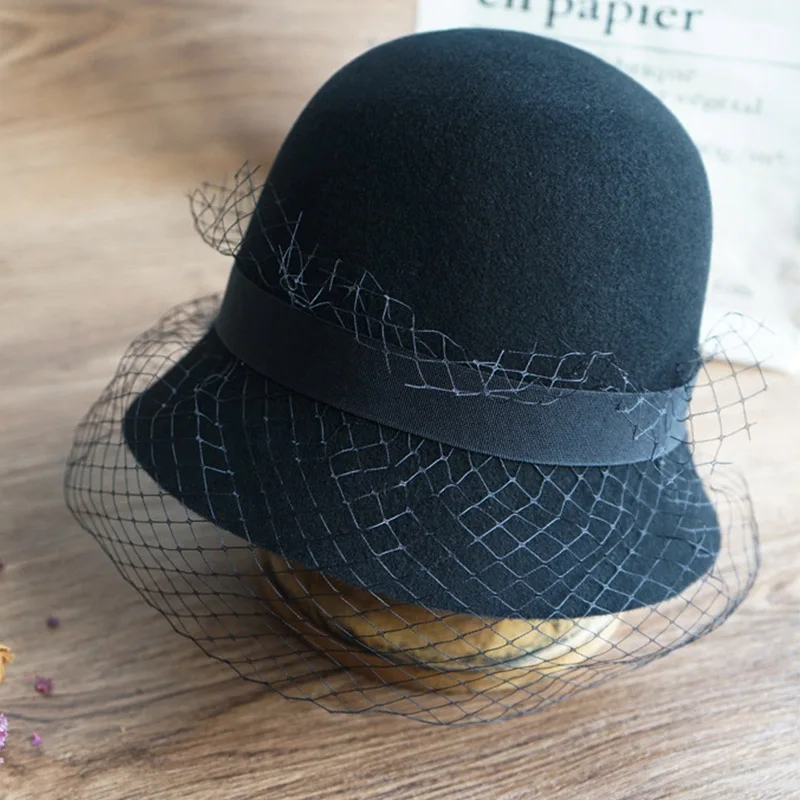 Women Solid Color Winter Hat Retro Collapsible Soft Wool Cloche Hat Bucket Veil Netting Ladies Fedoras Church Derby Hat
Women Solid Color Winter Hat Retro Collapsible Soft Wool Cloche Hat Bucket Veil Netting Ladies Fedoras Church Derby Hat