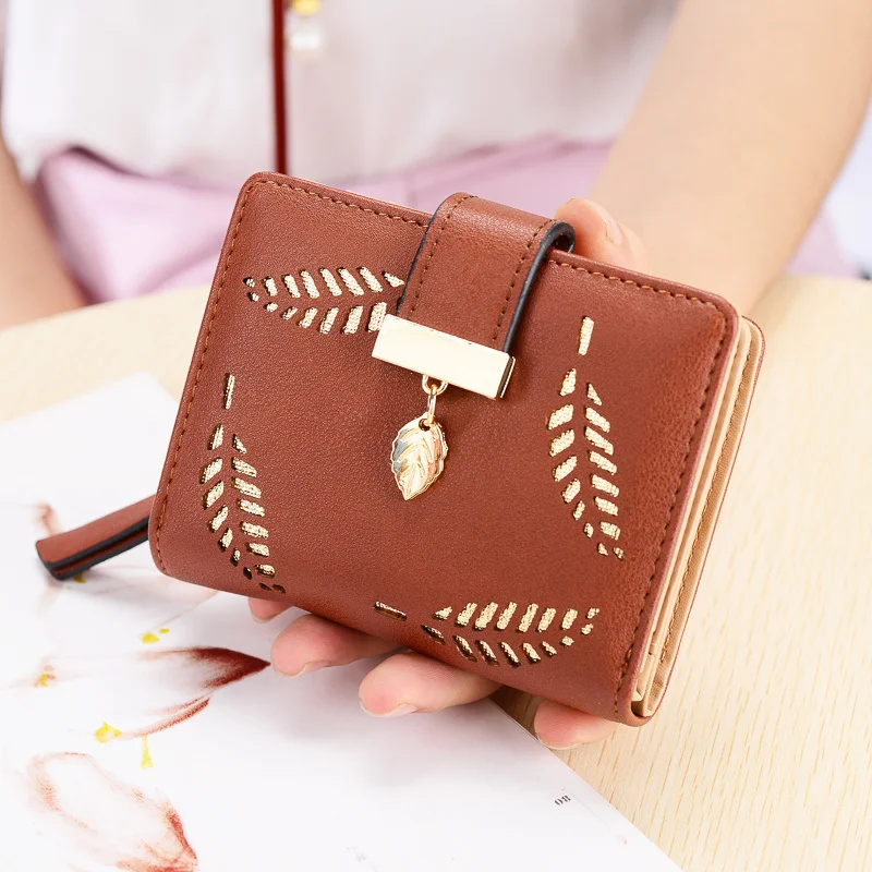

Women Wallet Fashion Purse Female Short Wallets Hollow Leave Pouch Handbag For Women Coin PU Leather Purses Card Holder Carteira