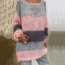 Women Autumn Winter Sweet Pink Striped Hollow Crochet Sweater Loose Knitwear Women's Clothing Кофта Женская Jersey Mujer 2022 
Women Autumn Winter Sweet Pink Striped Hollow Crochet Sweater Loose Knitwear Women's Clothing Кофта Женская Jersey Mujer 2022