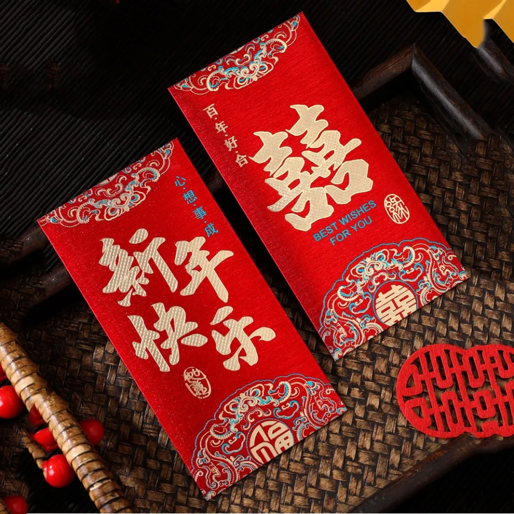 

6pcs/set 2024 Red Envelope Chinese New Year Traditional Lucky Money Envelopes Hongbao Frosted Style Red Pocket Wedding