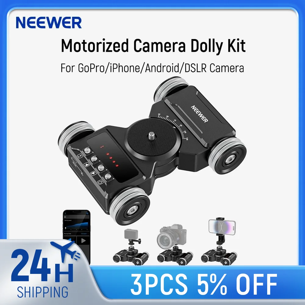 NEEWER Upgraded Motorized Camera Dolly Kit with App Control, 5Hrs Runtime Battery, Ultra Silent Motor, Ball Head/Phone Holder
NEEWER Upgraded Motorized Camera Dolly Kit with App Control, 5Hrs Runtime Battery, Ultra Silent Motor, Ball Head/Phone Holder