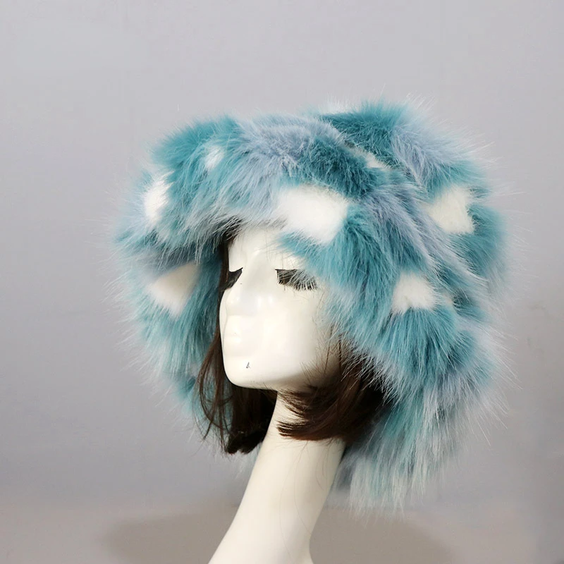

Wide Brim Fisherman Hat New Imitation Fur Hat Women's Winter Warm Plush Basin Hat Color Ear Protection Cap