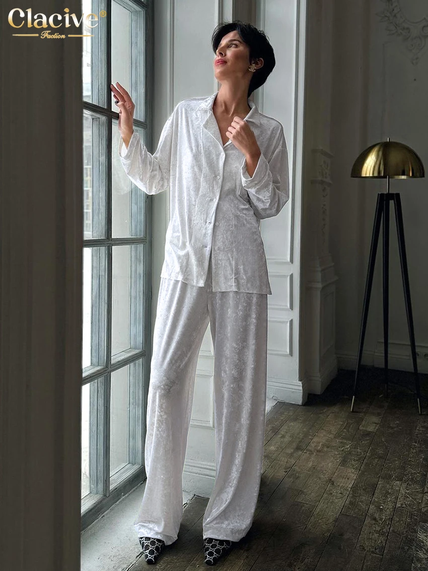 Clacive Casual Loose White Velvet 2 Piece Sets Women Outfit Fashion Long Sleeve Shirt With High Waist Wide Pants Set Homewear
Clacive Casual Loose White Velvet 2 Piece Sets Women Outfit Fashion Long Sleeve Shirt With High Waist Wide Pants Set Homewear