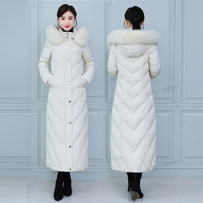 

Thick Winter Down Jackets for Women High-end Luxury Extra Long Puffer Jacket.2024 Slim Warm Clothing куртка женская с капюшоном